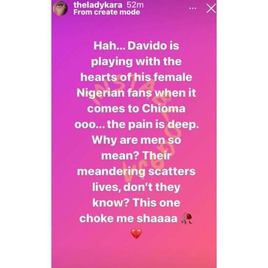 "Davido is playing with the hearts of his female Nigerian fans" - Kara