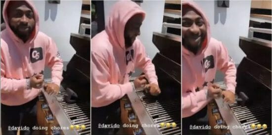 Davido was spotted doing chores
